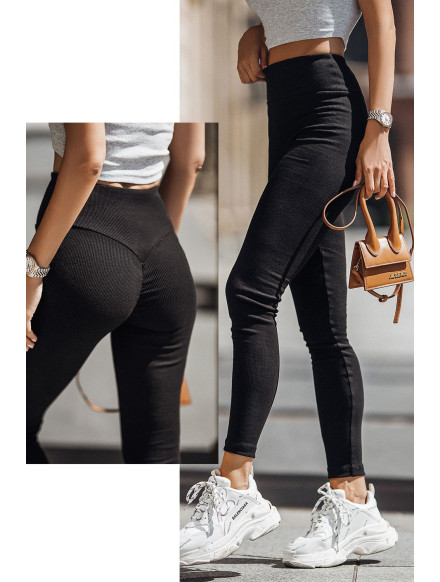 Czarne prążkowane legginsy push-up vivero 2